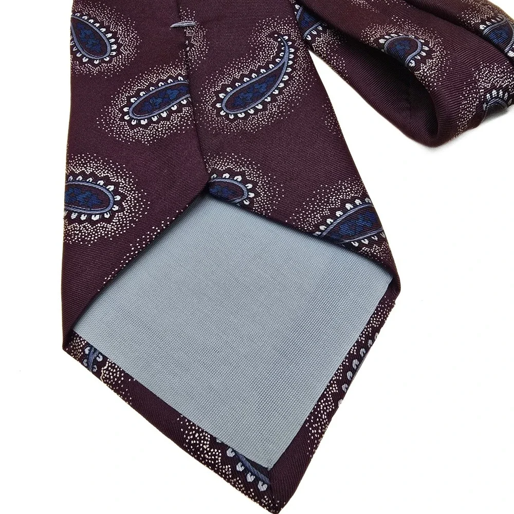 Bugatti Mens Silk Necktie‎ Plum Purple Blue Paisley Woven Formal Business Tie